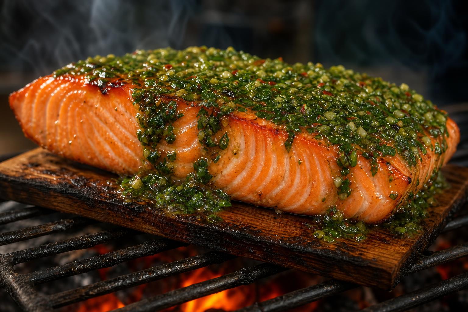 Chimichurri Smoked Salmon on Cedar Plank