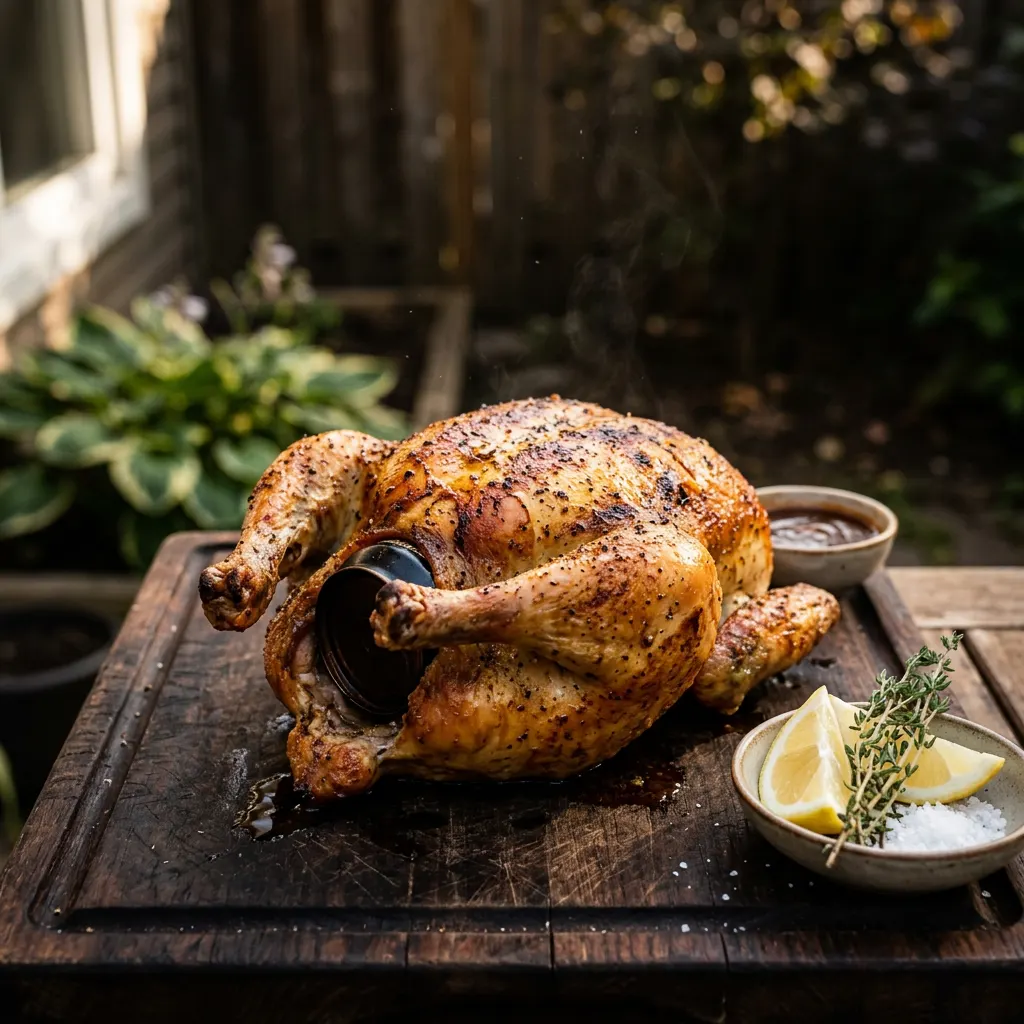 Variation of Hickory-Smoked Garlic-Butter Beer-Can Whole Chicken