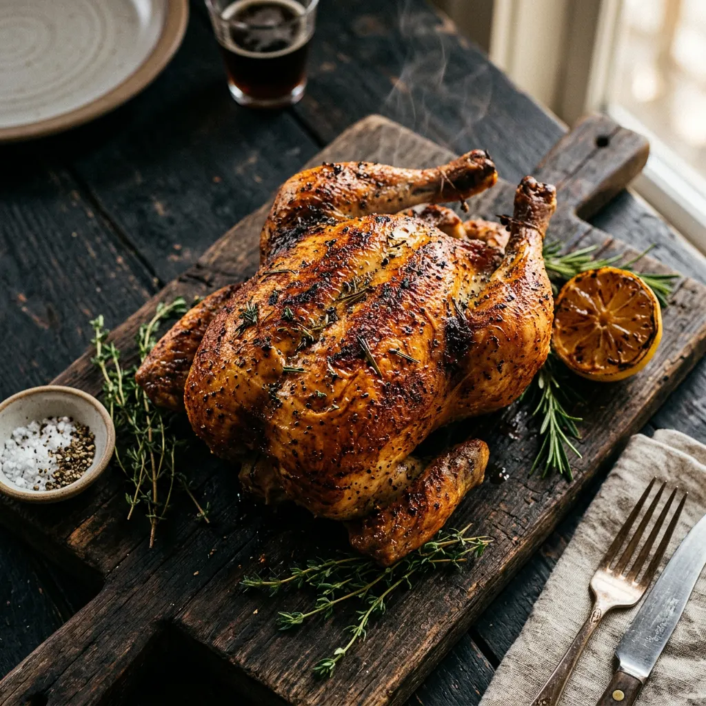 Apple-Smoked Low-and-Slow Beer-Can Whole Chicken