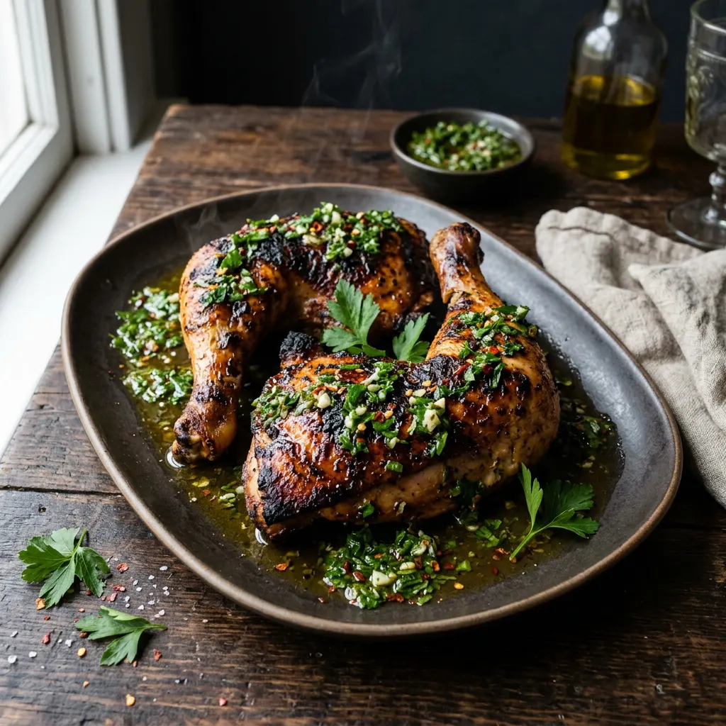 Hickory-Smoked Chimichurri Chicken Quarters — Bone-In Thighs and Drums