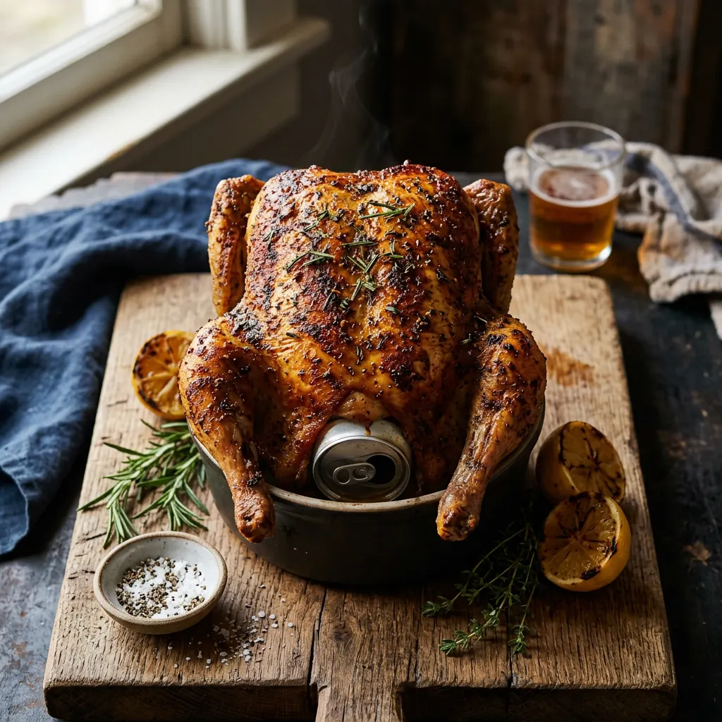 Hickory-Smoked Smokehouse Beer-Can Whole Chicken