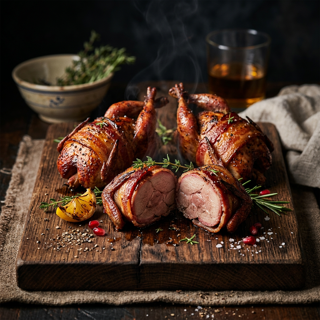 Bacon-Wrapped Smoked Quail