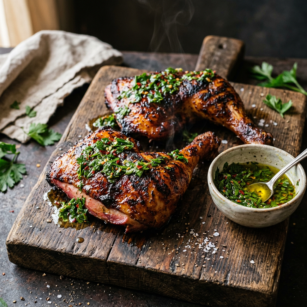 My Take on Backyard Version of Chimichurri Chicken Quarters — Bone-In Thighs and Drums