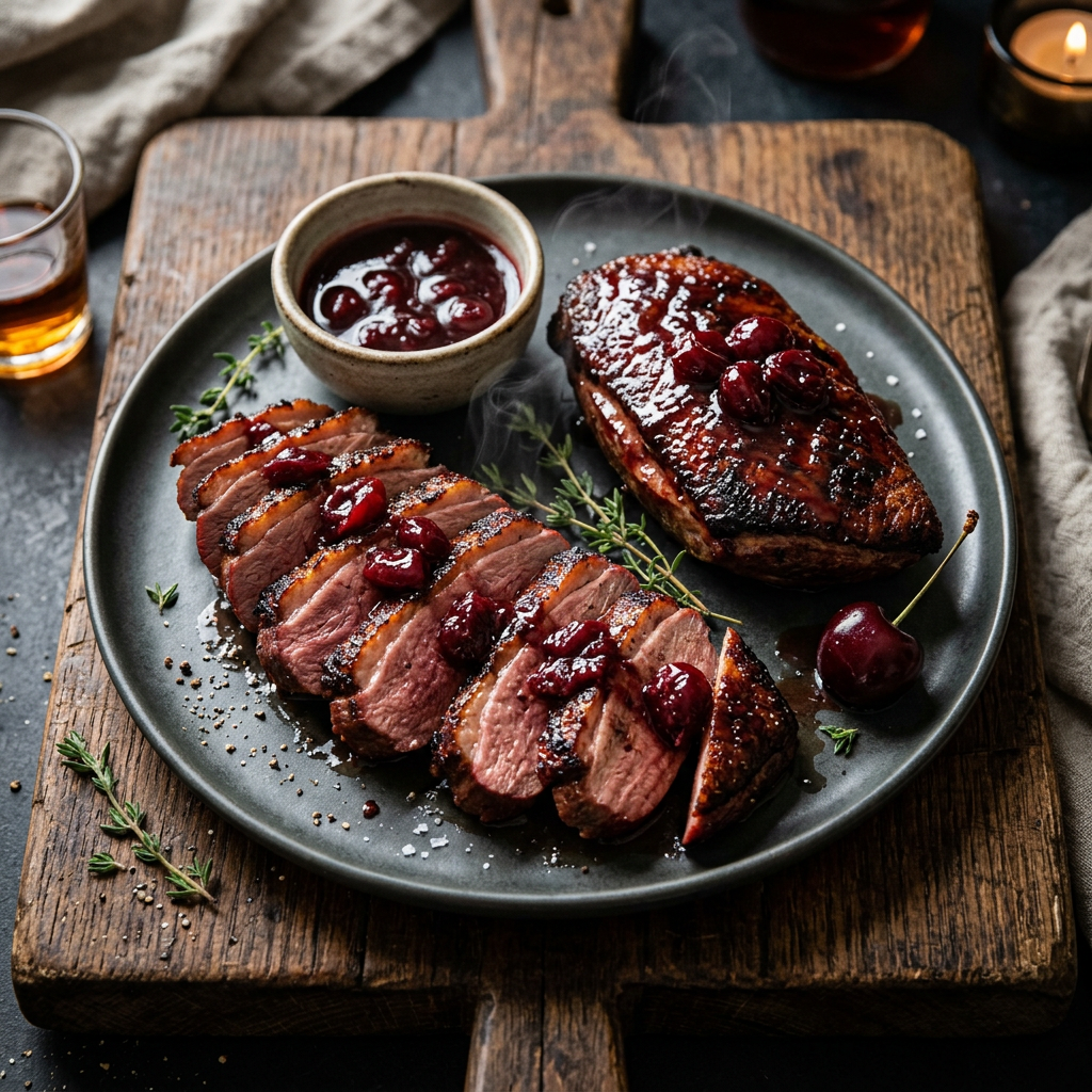 Smoked Wild Duck Breast with Cherry Glaze