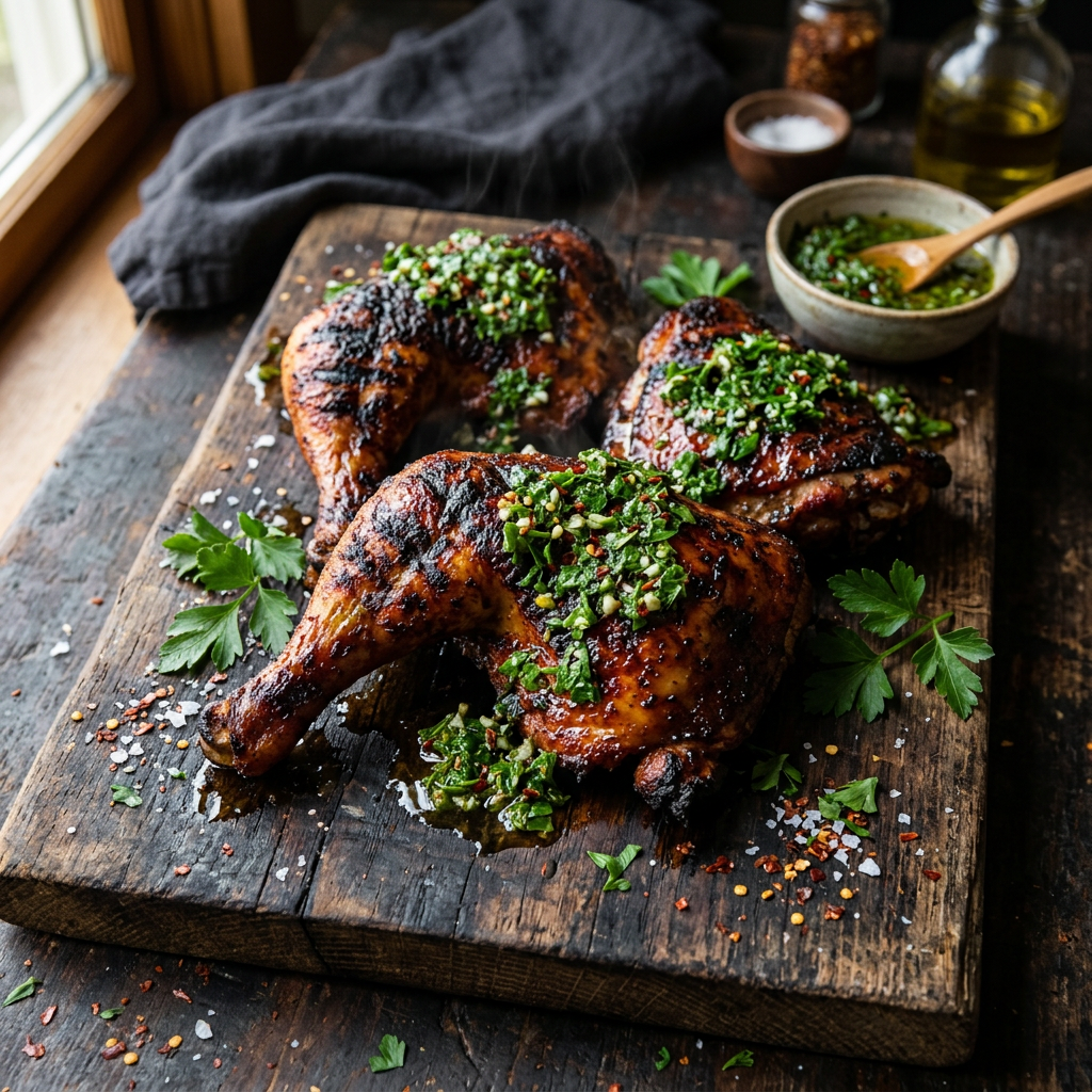 Backyard Version of Chimichurri Chicken Quarters — Bone-In Thighs and Drums
