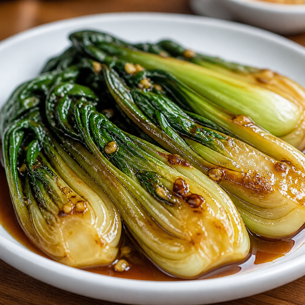 Smoked Baby Bok Choy with Garlic-Oyster Sauce