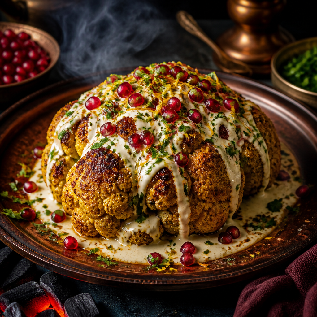 Whole Smoked Cauliflower with Tahini & Lemon